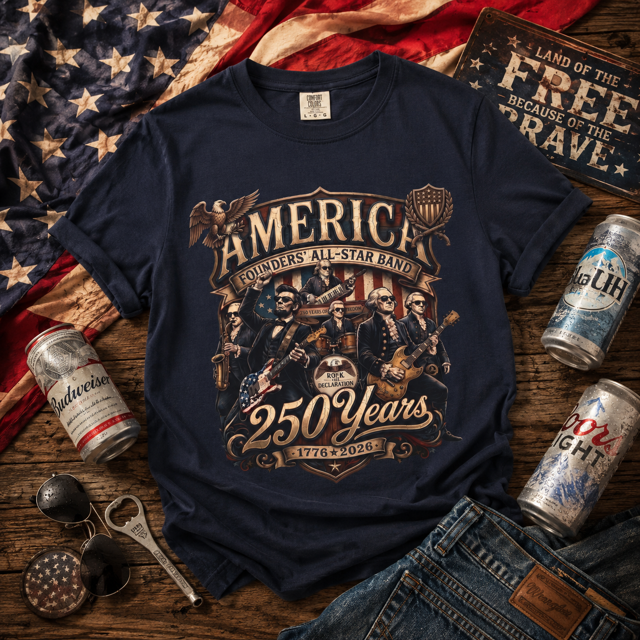 T-Shirt — "America 250 Years" Vintage Patriotic Band Graphic Tee