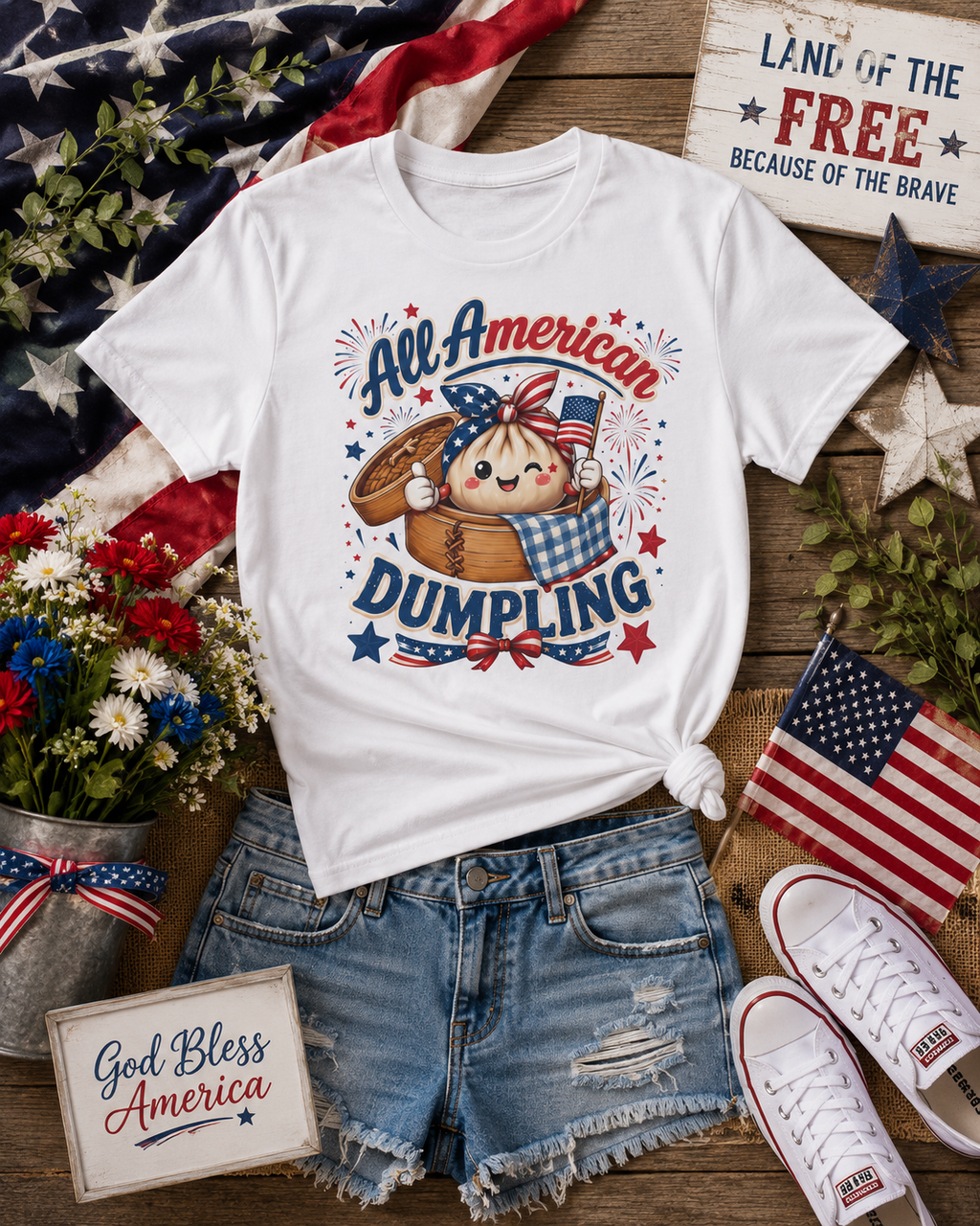 All-American Dumpling T-Shirt — Cute Patriotic 4th of July Tee