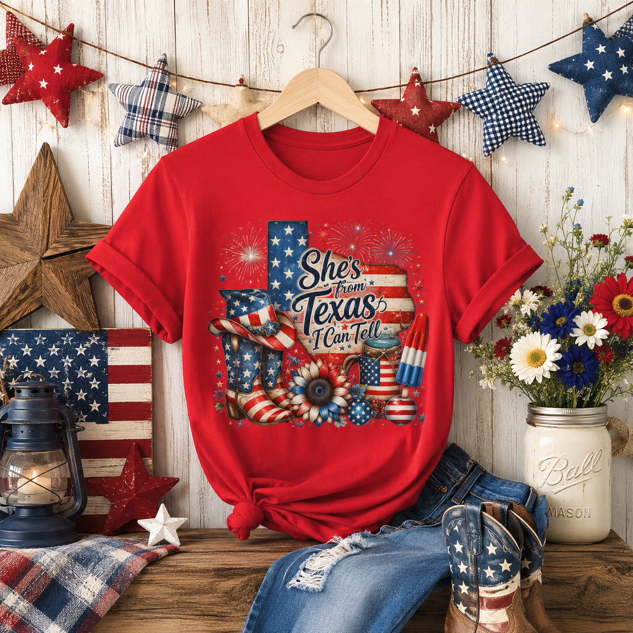 Texas Pride T-Shirt — "She's From Texas I Can Tell" Patriotic Graphic Tee