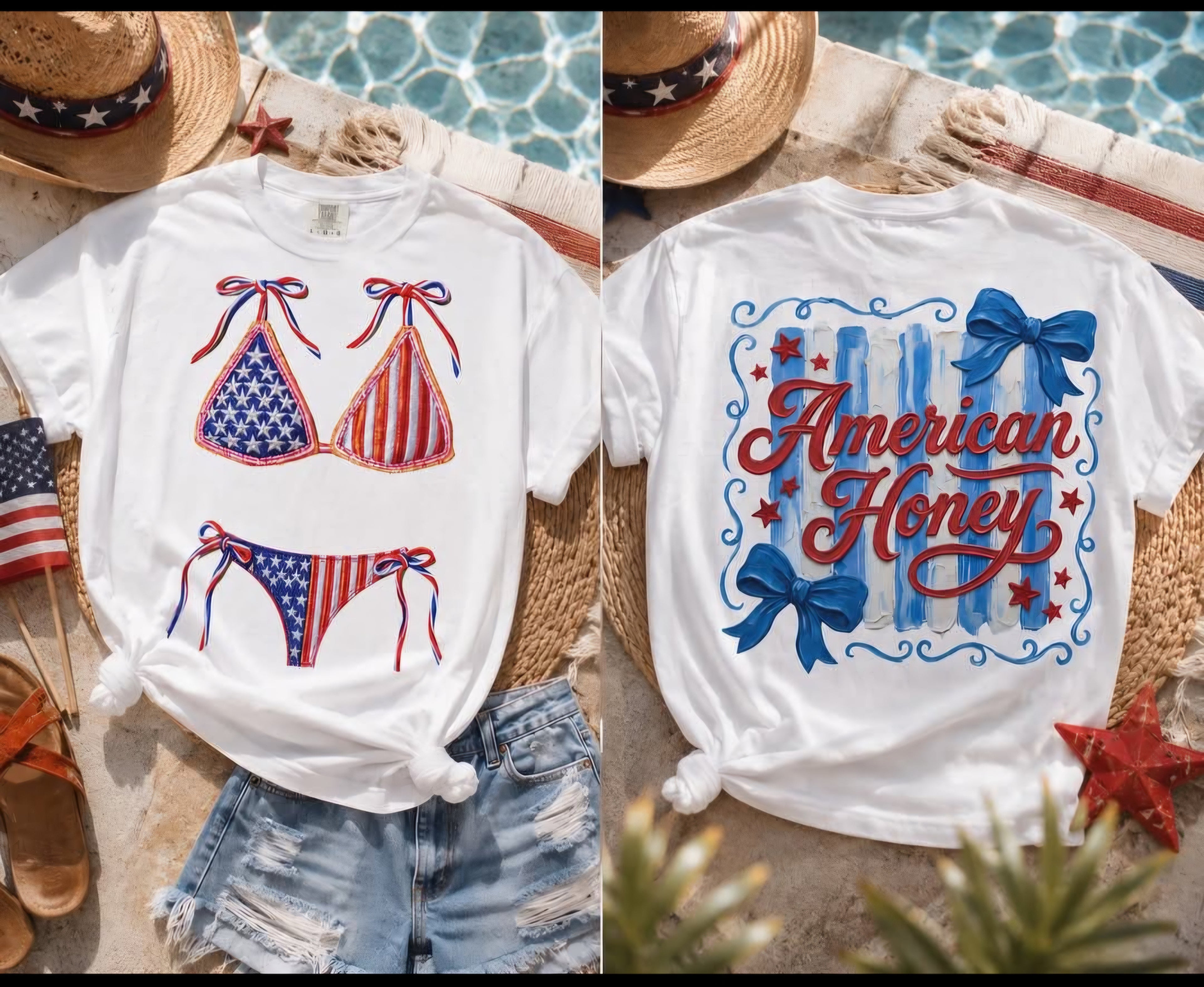 Patriotic Bikini Graphic T-Shirt – American Flag 4th of July Tee