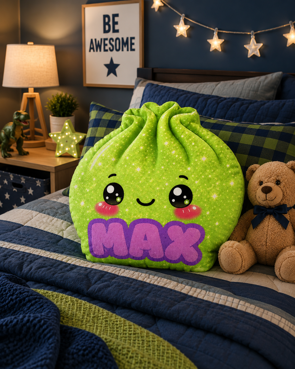 Custom Name Dumpling Throw Pillow, Personalized Kawaii Pillow, Cute Bedroom Decor, Kids Plush Pillow All occasion Gift