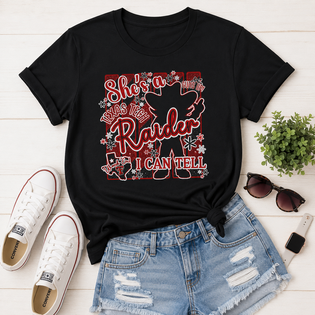 Lady Raider's -  'She's a Raider I Can Tell' Football Fan T-Shirt - Women's Favorite Tee
