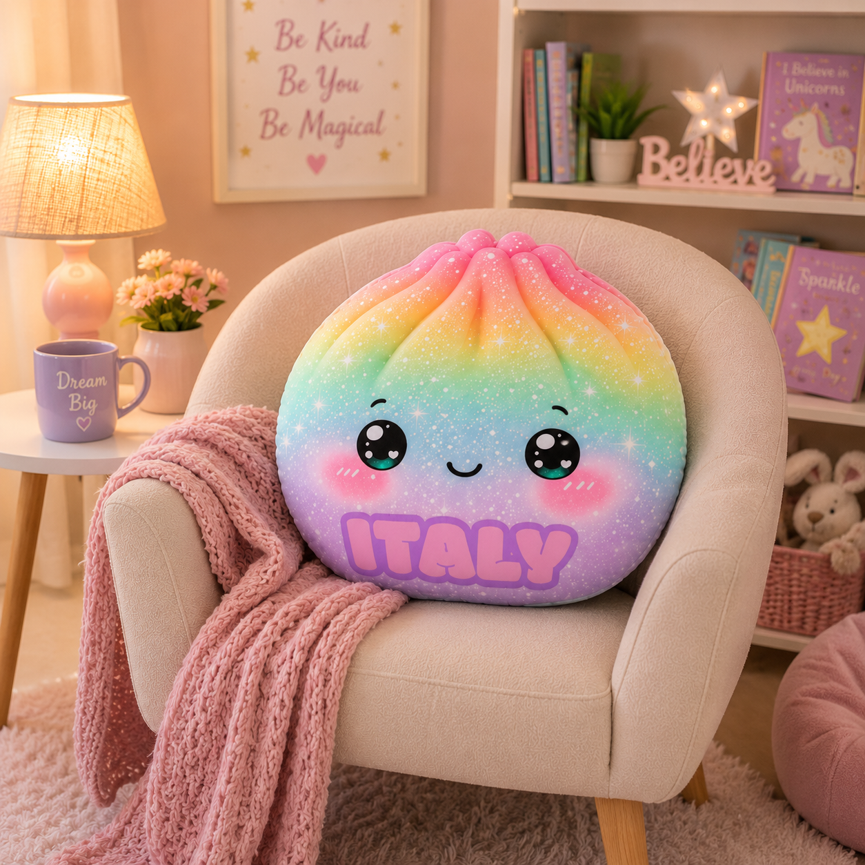 Dumpling Pillow Rainbow Colors — Personalized Custom Shaped Cute Decorative Pillow - Your choice of color