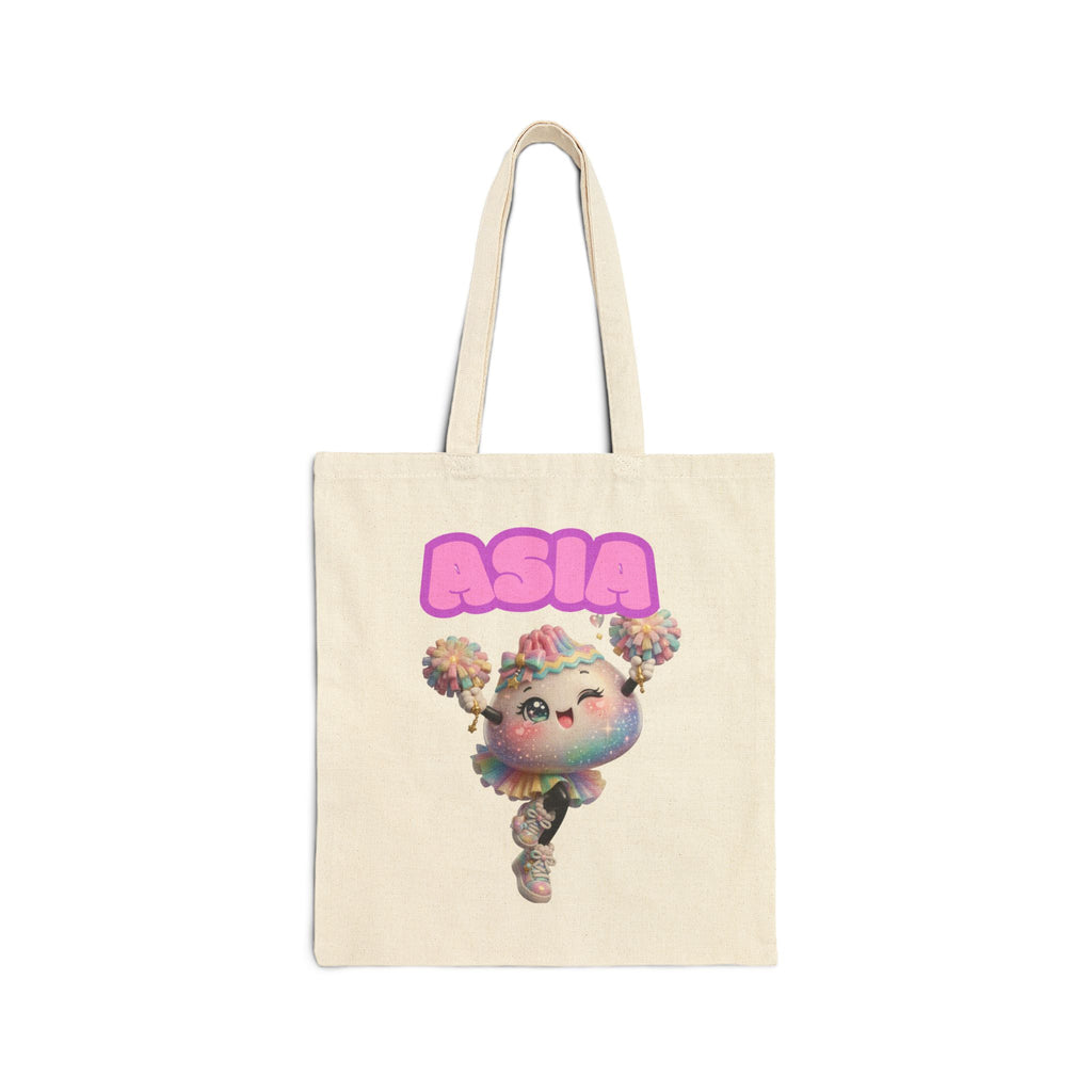 Dumpling Tote Bag — Cute Kawaii Pom-Pom Cheerleader with "ASIA" Name Graphic