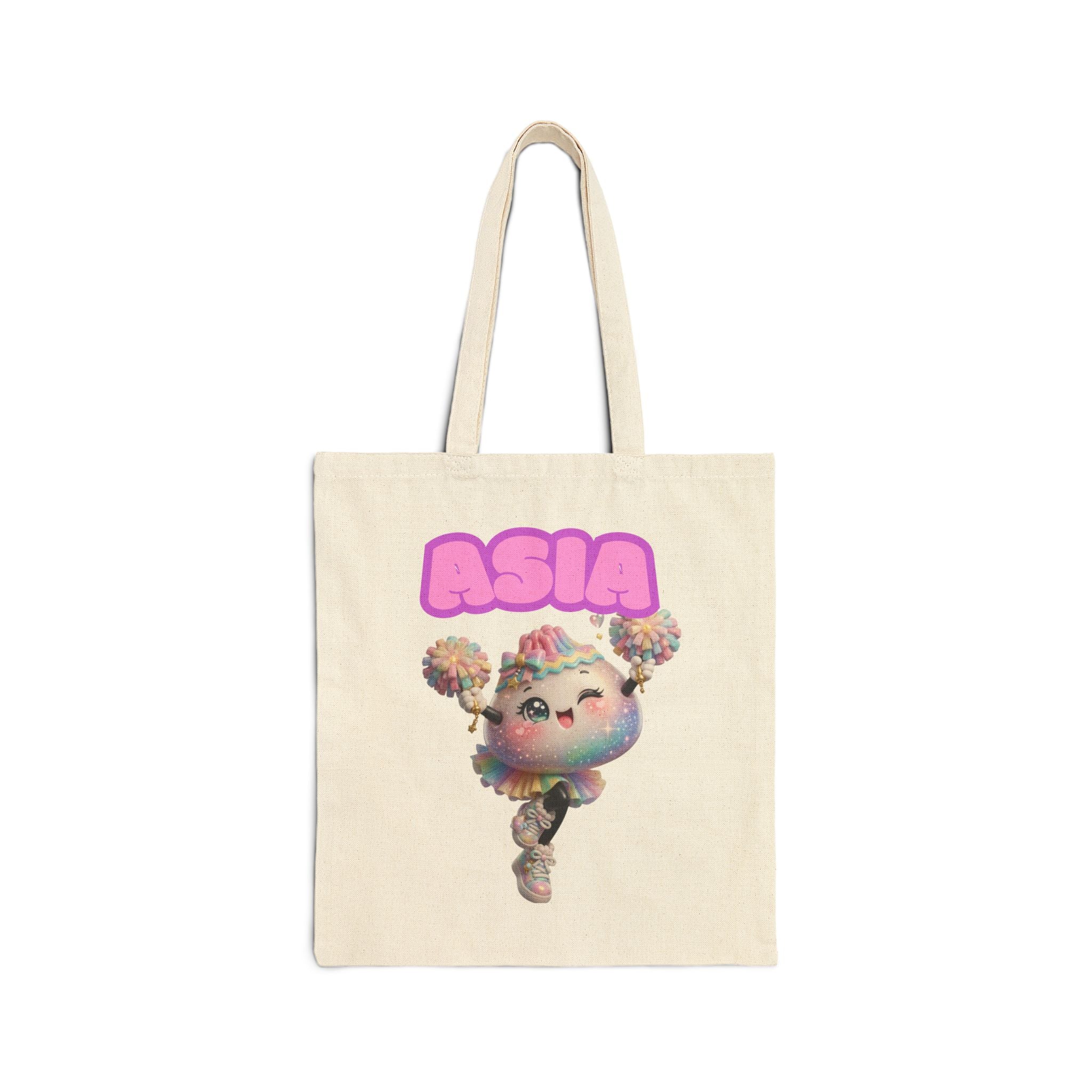 Dumpling Tote Bag — Cute Kawaii Pom-Pom Cheerleader with "ASIA" Name Graphic